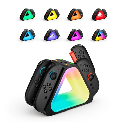Switch 2 Controller Charging Dock RGB Light for 4 Joy-Cons | Ergonomic magnetic station offers fast USB-C charging with vivid RGB lighting effects