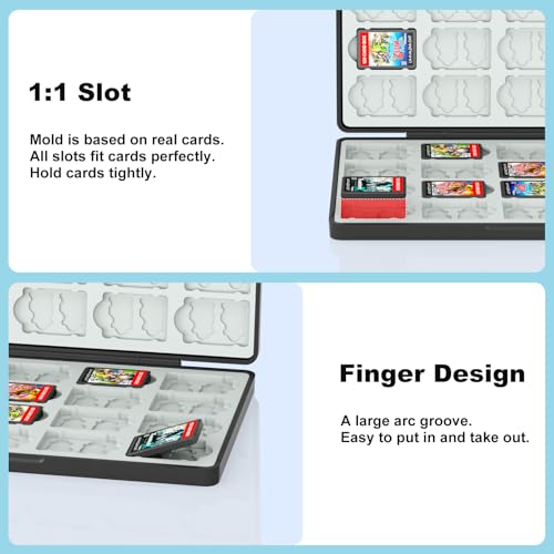 Switch Game Case Compatible with All Models, 40 Cards & 80 SD Card Slots | PC material, with a Silicone Lining and an Automatic Magnetic Closure, the Card Slots are a 1:1 Match for the Original Cards