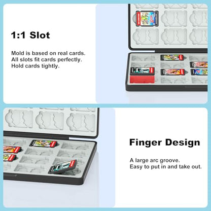 Switch Game Case Compatible with All Models, 40 Cards & 80 SD Card Slots | PC material, with a Silicone Lining and an Automatic Magnetic Closure, the Card Slots are a 1:1 Match for the Original Cards