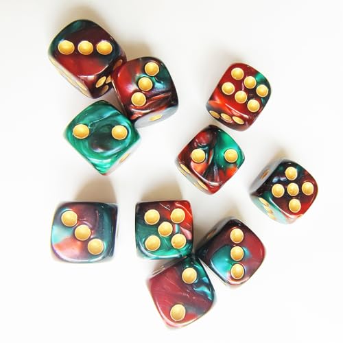 10 Pieces Polyhedral D6 Dice Set, 6 Sided Dice 16mm for RPG MTG DND Table Games (Red Green) - color: Red Green