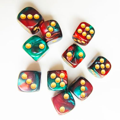 10 Pieces Polyhedral D6 Dice Set, 6 Sided Dice 16mm for RPG MTG DND Table Games (Red Green) - color: Red Green