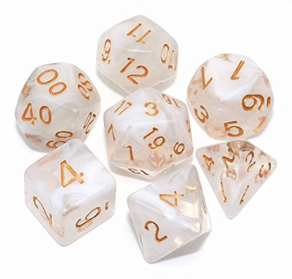 DND Dice Set 7Pcs Transparent Mix White Cloud Dice for Dungeon and Dragons D&D RPG Role Playing Games Polyhedral Dice - color: Transparent Mixed White Cloud