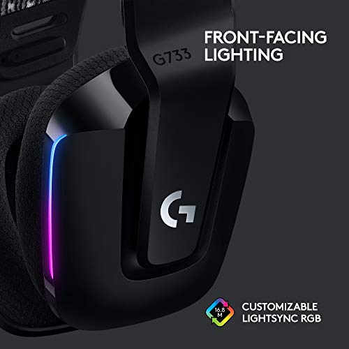 Logitech G733 Lightspeed Wireless Gaming Headset - Black | Suspension Headband, Blue VO!CE Mic, PRO-G Audio, PC, PS5, PS4, Switch Compatible - color: Black
