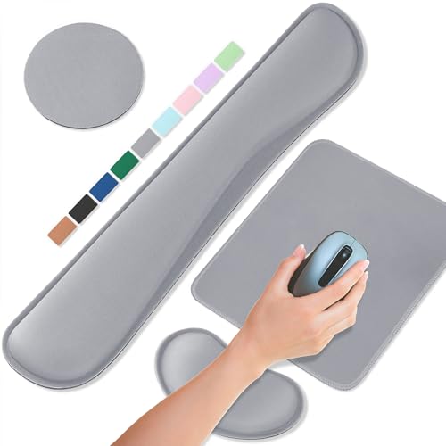 Office Ergonomic Memory Foam Computer Mouse and Keyboard Wrist Rest pad Support Carpal Tunnel, Wrist Rest for Keyboard and Mouse, Wrist Support Set - color: Gray, style: 4 in 1 SET (Keyboard wrist pad + mouse wrist pad + Desk pad + Cup coaster)