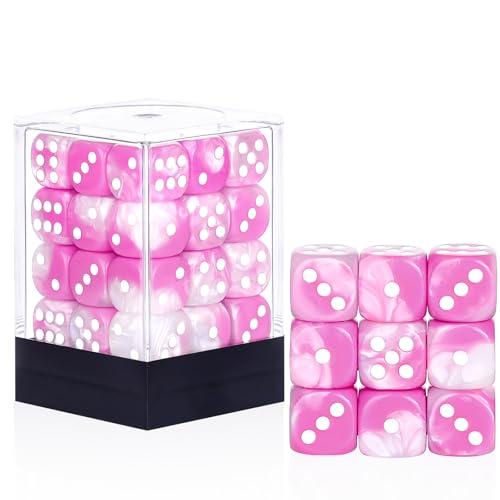 36 Pieces 12mm 6 Sided Mini Dice Set,Two Colours D6 Game Dice Set,6 Sided Standard Game Dice for Board Games Dice Games Classroom Teaching Dices Game,with Portable Gaming Box(Pink & White) - color: D6-pink & White