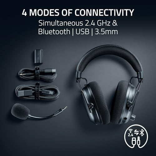 Razer BlackShark V3 Pro Wireless ANC Gaming Headset for PC, Black | Full Band Mic, 50mm Drivers, 2.4 GHz, Bluetooth, USB, 3.5mm, Works with Mac, PS5, Nintendo Switch, Smartphone, 70 Hr Battery - color: Black, style: PC