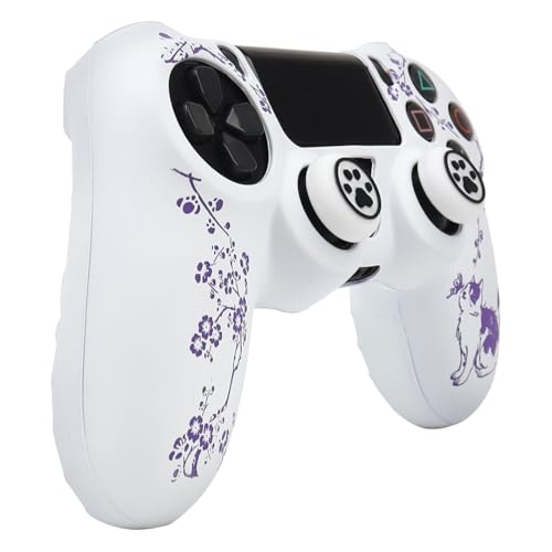 Cat Among Blossoming Branches Design Controller Skin Cover with 2 Thumb Grips Compatible with PS4/Playstation 4 Slim/Pro Controller - color: Cat White Purple