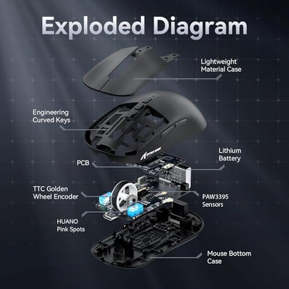 MAMBASNAKE Attack Shark X6 Wireless Gaming Mouse,RGB Magnetic Charging Dock,49g Ultralight X3 Upgrade,Tri-Mode 2.4GHz/BT5.2/USB-C,PAW3395 Sensor 26KDPI,G502 Programmable Mice for Win/Mac - Black - color: Black