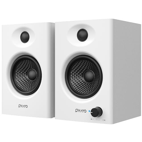 OHAYO 60W Computer Speakers for Gaming and Music, Active Bluetooth 5.3, Stereo 2.0 Speakers for Desktop PC Monitor or Laptop, Surround Sound Speaker, 3.5 mm Aux RCA Input, USB-Powered, 1 Pair, White - color: White