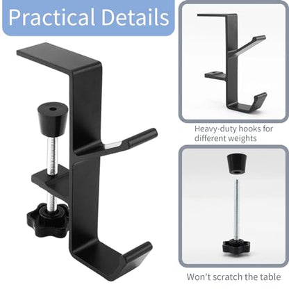 Desk Mount Bag Holder Hook Clamp-On Backpack Hanger Portable Desk Mount Headphones Holder Reduce Desk Clutter for Table Desk, Under Counter (Black) - color: Black