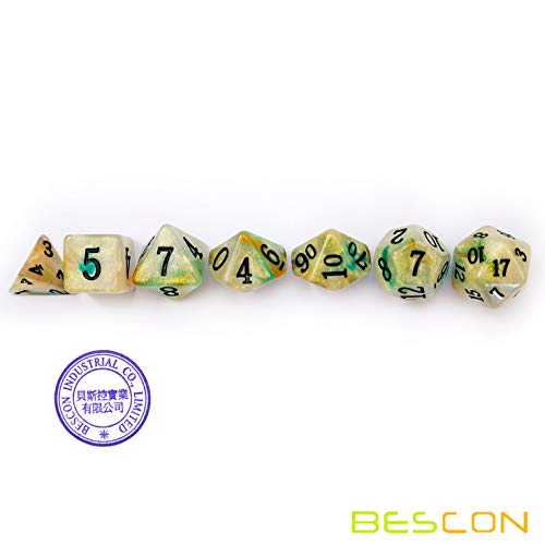 Bescon Magical Stone Dice Set Series, 7pcs Polyhedral RPG Dice Set Gold Ore, Polybag Packing - color: Gold Ore in Polybag