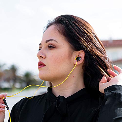 LUDOS Ultra Wired Earbuds in-Ear Headphones, 5 Years Warranty, Earphones with Microphone, Noise Isolating Ear Buds, Memory Foam for iPhone, Samsung, School Students, Kids, Women, Small Ears - Yellow - color: Yellow, style: 3.5 mm