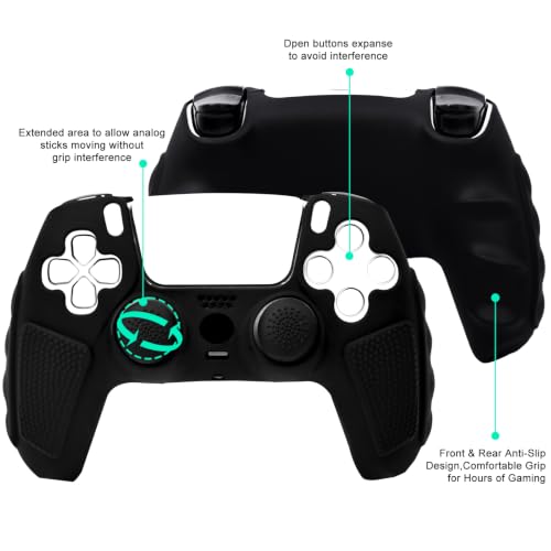 2 Pack Black Anti-Slip PS5 Controller Skin,Soft Thicken Studded Protective Silicone Cover Skin Grips Compatible with PS5/Slim/Pro Controller and 8 PCS Thumb Grips Caps. (2 Pack Black) - color: 2 Pack Black