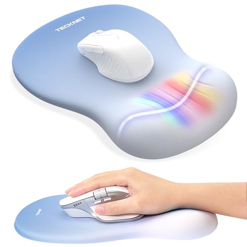 TECKNET Ergonomic Mouse Pad with Wrist Rest, Memory Foam Mousepad with Wrist Support, Smooth Surface, Middle Concave & Non-Slip Base for Laptop/PC, Pain Relief for Home Office Gaming, Blue - color: Blue