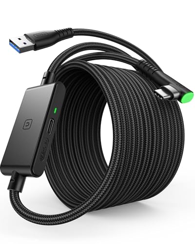 INIU VR Link Cable with Separate Charging Port, 16FT High Speed Data Transfer & Charging Cable, USB to USB C Charger Cord for Virtual Reality Headset, Meta Oculus Quest 3s 3 2 Pro, Pico 4 Steam PC VR
