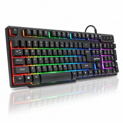 MANHATTAN RGB LED USB Gaming Keyboard - Full Size, Rainbow Backlight, Spill-Resistant, Quiet Keystrokes, 12 Multimedia Function Keys, for Computer, PC, Desktop, Gamer – 3 Yr Mfg Warranty - 180603 - color: Rainbow