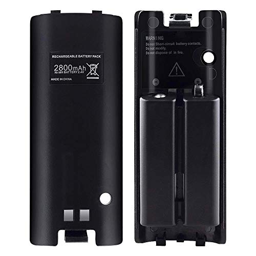 NIFERY Wii Remote Batteries Rechargeable, 2 Pack 2800mAh Rechargeable Batteries for Wii/Wii U Remote Controller (Black) - color: Black