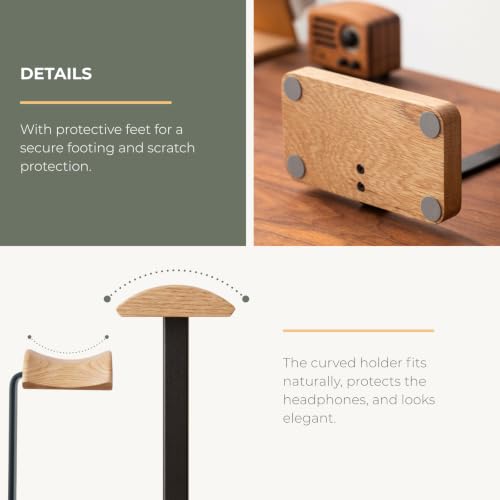 muso wood Oak Headphone Stand, Wood Headset Stand with Storage Base, Headphones Holder for Gaming, Office, and Home Desk - Compatible with AirPods Max, Bose, Razer (Oak Wood) - color: Oak wood