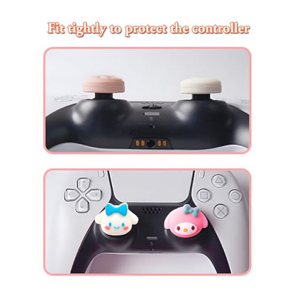 PERFECTSIGHT Cute Thumb Grip Caps for PS5 PS4 Xbox Series X/S Xbox One Switch PRO Controller Steam Deck 4PCS Soft Rubber 3D Thumbsticks Button Joystick Cover Set, Rabbit+Kitty+Dog - color: Multicoloured Sanlio