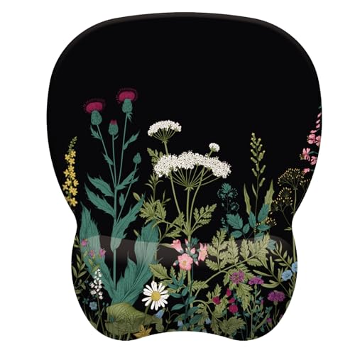 Mouse Pad with Wrist Support, Ergonomic Mousepad with Comfortable Memory Foam Wrist Rest Cushion, Relieve Wrist Pain, Non-Slip Rubber Base Gaming Mice Pad for Home Office Computer Laptop, FlowersGrass - color: Flowers grass