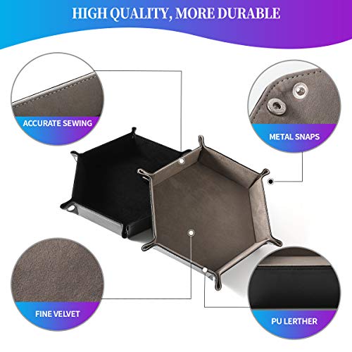 Grajar 2 Pcs Portable Folding Dice Rolling Tray Set for RPG DND Table Games - PU Leather and Velvet Holder Storage Box - Black and Grey… - color: Black and Grey