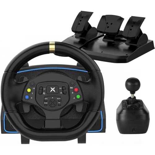 NBCP F10 PC Racing Wheel-1080 Degree Magnetic Induction Gaming Steering Wheel with 6-Speed H-Pattern Shifter and Linear Pedal,Sensitivity Adjustment,Angle Locking,Dual Motor Vibration-Steering Wheel for PC Windows 7/10/11, PS3 Support Euro Truck Simulator