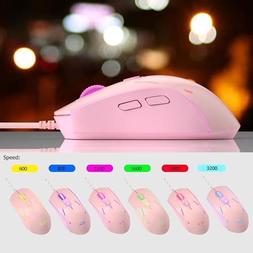 MageGee GT838 Gaming Keyboard and Mouse Combo, 104 Keys RGB Backlit Quiet Wired Keyboards for Laptop PC MAC, with Number Pad, Metal Panel, Anti-Ghosting, Pink - color: Pink