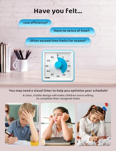 LIORQUE Visual Timer for Kids, 60 Minute Countdown Timer, Dark Blue | Non-Ticking, 3 Volume Levels, Timer for Classroom Kitchen Office ADHD, 2 AAA Batteries Included - color: Dark Blue