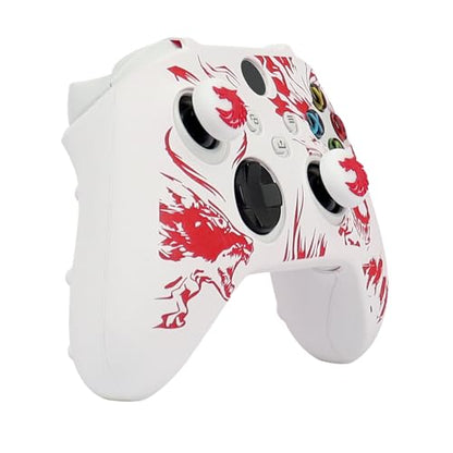 Wolf Controller Skin Compatible with Xbox Series X Wireless Controller, RALAN Protector Case， Customised Thumb Grips Cap - color: Wolf white Red