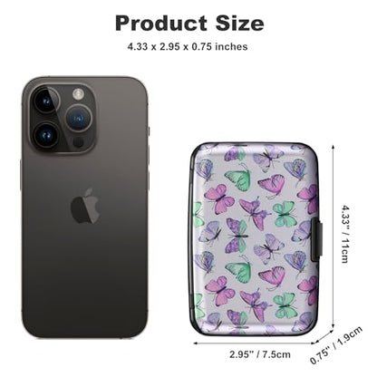 ELFISH Mini RFID Aluminum Wallet Credit Cards Holder Business Card Case Metal ID Case for Men Women(Colorful Butterflies) - color: Colorful Butterflies