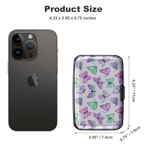 ELFISH Mini RFID Aluminum Wallet Credit Cards Holder Business Card Case Metal ID Case for Men Women(Colorful Butterflies) - color: Colorful Butterflies