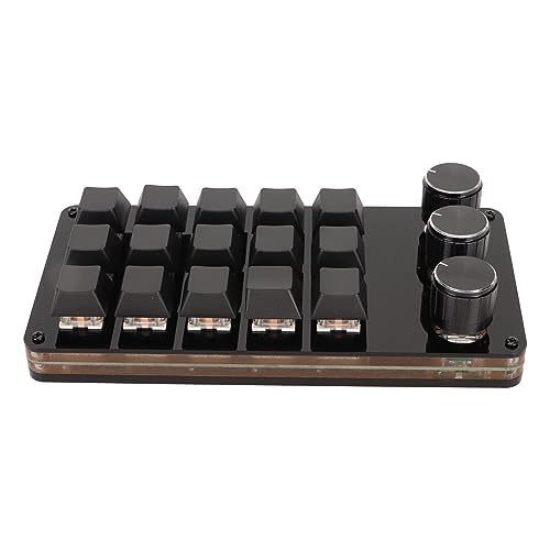 15 Key Programmable Macro Keyboard, Hot Swappable Blue Switch One Handed Mechanical Keypad with 3 Knobs, for Graphic Design