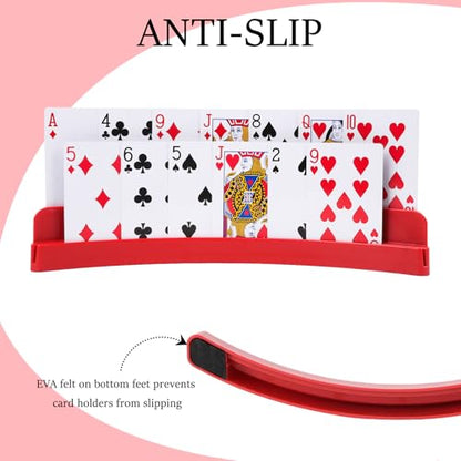 2 Packs of Double-Layer Card Holders，Playing Card Holder for Kids Adults Hands Free Card Holder for Family Card Game Nights Poker Parties - color: Red(2pack)