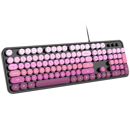 Dliter Wired Keyboard, 104 Keys Full Size Typewriter Keyboards, USB Plug and Play Office Keyboard with Number Pad, Caps Indicators, Foldable Stands for Windows, PC, Laptop (Black Pink) - color: Black Pink