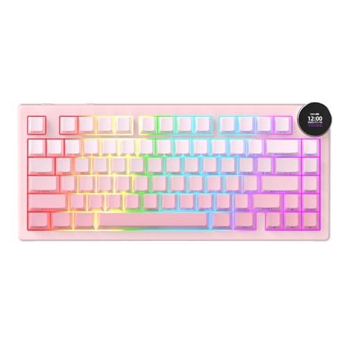 AK820 V2 75% Compact Mechanical Keyboard, 81 Keys, Tri-Mode (2.4G/Bluetooth/Wired), 10000mAh Battery, 0.9” TFT Smart Display Knob, Gasket Mount, Hot-Swappable, RGB Backlit, White Pink Ombre - color: White Pink Ombre