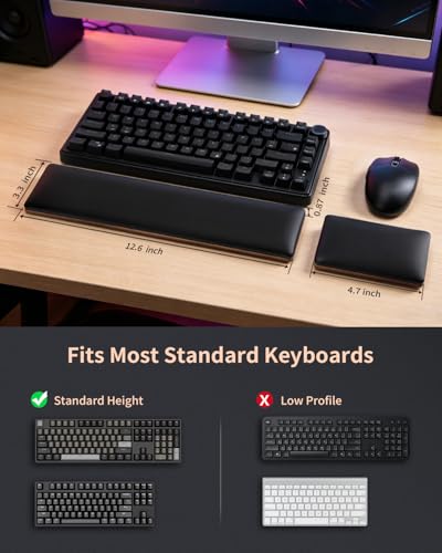 ASFSKY Keyboard and Mouse Wrist Rest Set for 60%-75% Compact Keyboards – Ergonomic Wooden Support Pad with PU Leather & Memory Foam, Anti-Slip Rubber Base for Gaming, Office & Typing Pain Relief - style: No RGB