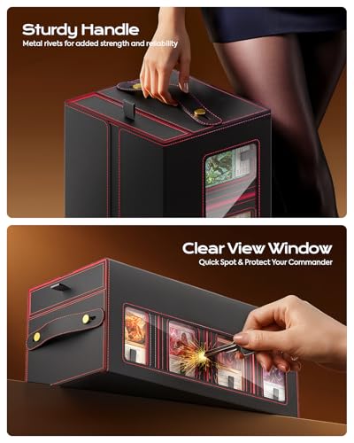 MoKo Commander Deck Box for MTG with Handle & Dice Tray, 8+2 Modular Design | 8-Deck Modular Card Case, Magnetic Holders & Dividers Included, Holds 1040+Double-Sleeved Cards, Playmat Storage, Fit TCG/EDH - color: Black Red