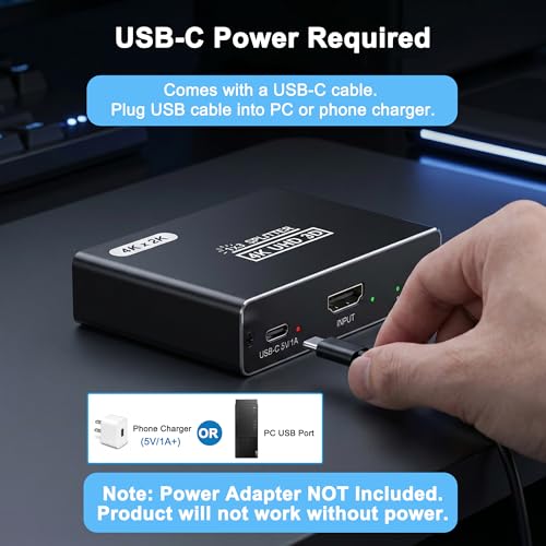 HDMI Splitter 1 in 3 Out, 4K HDMI Distributor for Triple Monitors, HDMI Splitter Copy 1 Source to 3 Displays at The Same Time for TV/Monitor/Projector/PS5/Laptop/STB (Power Cable Must Be Connected)