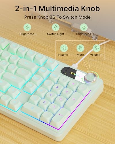 EWEADN Wired Keyboard and Mouse Combo with Detachable Wrist Rest, Quiet Ergonomic Keyboard Mouse Set with Multimedia Knob, RGB Backlit, Double-Shot Keycaps Natural Typing for Laptop, PC - Green - color: Green