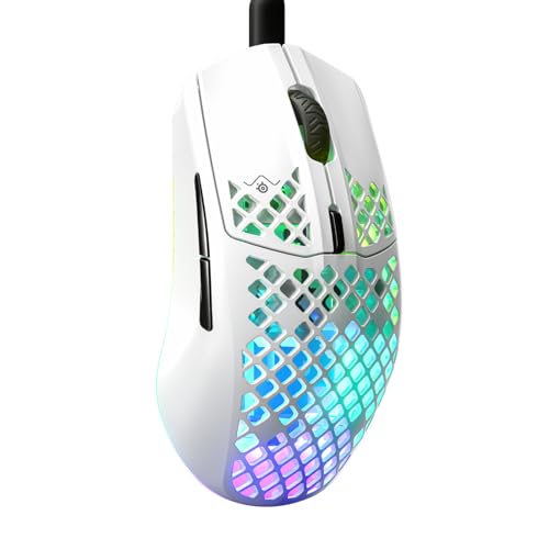 SteelSeries Aerox 3 - Holey RGB Gaming Mouse - Ultra-lightweight Water Resistant Design - 8,500 DPI TrueMove Core Optical Sensor - Snow - color: Snow