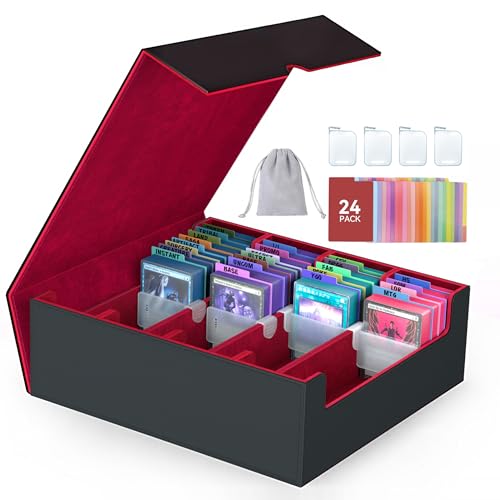 4-Row【3200+】 Trading Card Storage Box, Card Organizer Holder with 24 Dividers, Case Fit for MTG TCG Magic Commander Deck Playing Cards, Deck Box for Sport Card - color: Red, size: 3200+