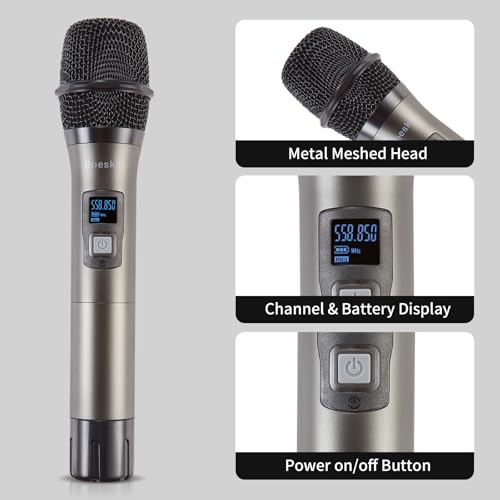 Wireless Microphone System, 4-Channel UHF Wireless Mic, Fixed Frequency Metal Cordless Mic with 4 Handheld Dynamic Microphones, 200ft Range, Mics for Singing, Church (4 Handheld) - size: 4 Handheld