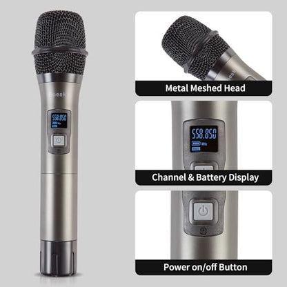 Wireless Microphone System, 4-Channel UHF Wireless Mic, Fixed Frequency Metal Cordless Mic with 4 Handheld Dynamic Microphones, 200ft Range, Mics for Singing, Church (4 Handheld) - size: 4 Handheld