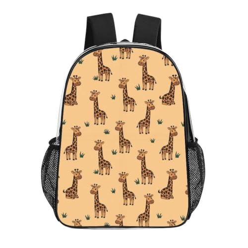 Large Clear Stadium Backpack Mesh Side Pockets Zipper Compartments | Stadium Approved, Giraffes Beige, PVC See Through Bag, for Sand Water Towels - color: Pattern (499)