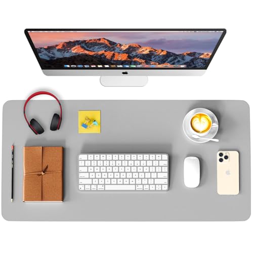 Leather Desk Pad Protector, Waterproof Mouse Pad, PU Desk Mat, Office Desk Cover, Desk Writing Mat for Office/Home/Work/Cubicle (Light Gray) 23.6x13.7 in - color: Light Gray, size: 23.6“ x 13.7"