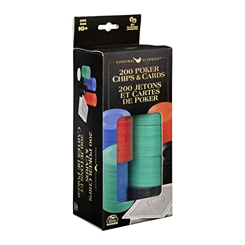 Spin Master Games Cardinal Classics, 200 Poker Chips Set Playing Cards Deck Dealer Button Texas Hold ‘Em Classic Casino Table Game, for Adults and Kids Ages 10 and up - style: 200 pcs Poker Chips with Playing Cards