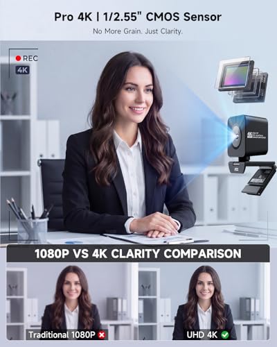 AOC 4K Webcam for PC, Sony Sensor, 1080P 60FPS Streaming Camera with PDAF | Computer Camera for Zoom/Mac/Switch 2, Privacy Cover, Plug & Play, 75° FOV, Tripod, USB A-C Adapter Included