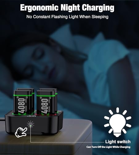 Upgraded Fast Charging Rechargeable Battery Packs with Light Control, 4x4080mWh Xbox Controller Batteries with Charger Dock for Xbox Series X|S, One S/X/Elite Controllers,Cases and Storage Sets - size: M (4080mWh)