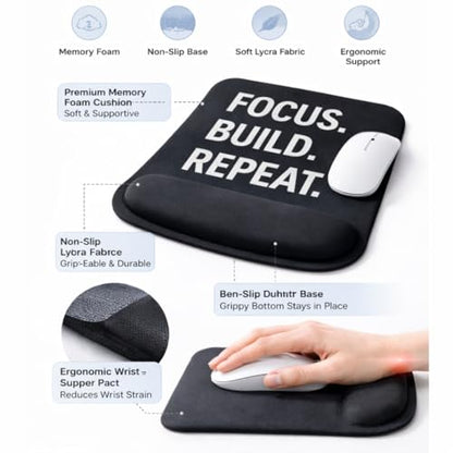 Ergonomic Memory Foam Mouse Pad with Wrist Support, Orange, Ultra-Smooth Surface, Anti-Slip Base (Text, Medium) - color: Text