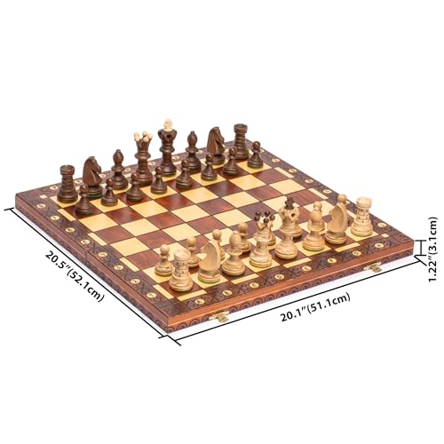 Husaria European International Wooden Chess Game Set, Ambassador - 21.7 Inches - Large-Size Chess Set with Handcrafted Chessmen and Felted Folding Board